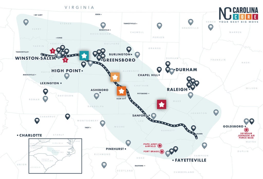 Map of Carolina Core Workforce Assets